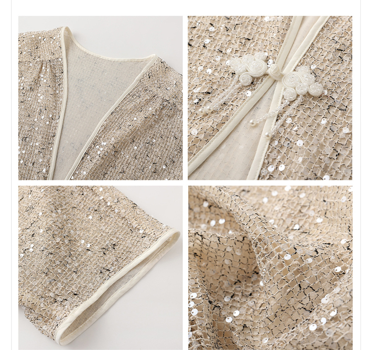 Bộ đầm dài kèm áo khoác ngoài đính sequin thêu nổi bật — Áo khoác (giao hàng trong 7 ngày), Áo khoác (vận chuyển trong cùng ngày), Váy yếm (giao hàng trong 7 ngày), Váy yếm (giao hàng trong ngày)