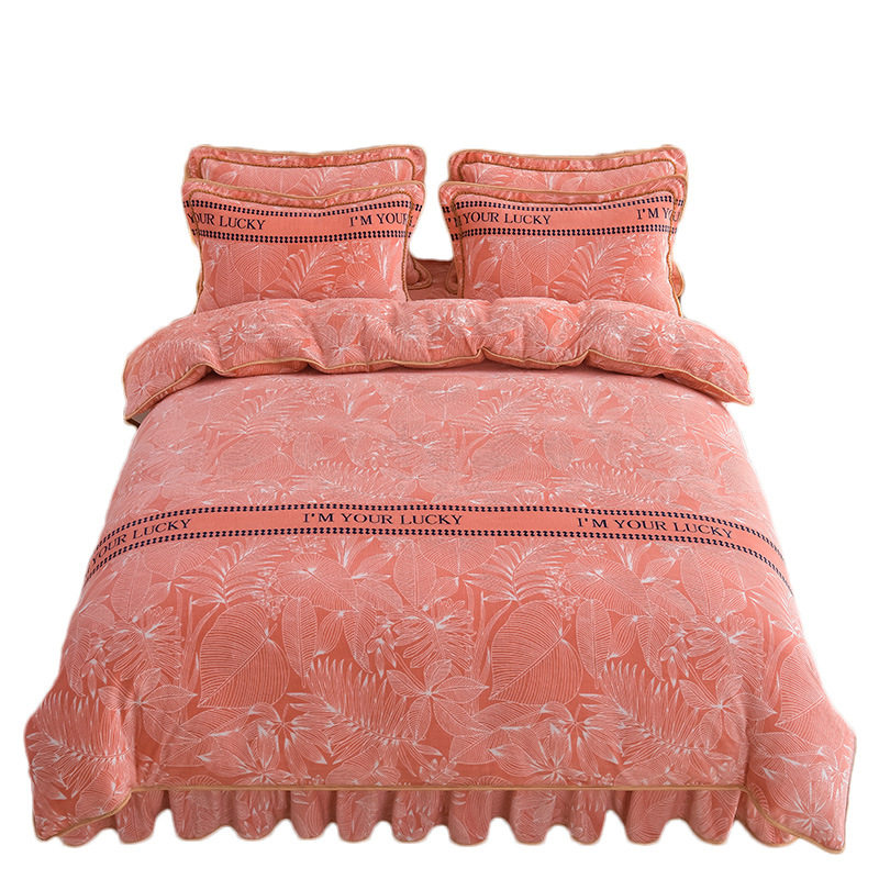 New Thickeneded Milk Velvet Four-Piece Winter Coral Velvet Bed Bed Sheets Quilt Cover Flannel Dormitory Three-Piece Bed Skirt Set