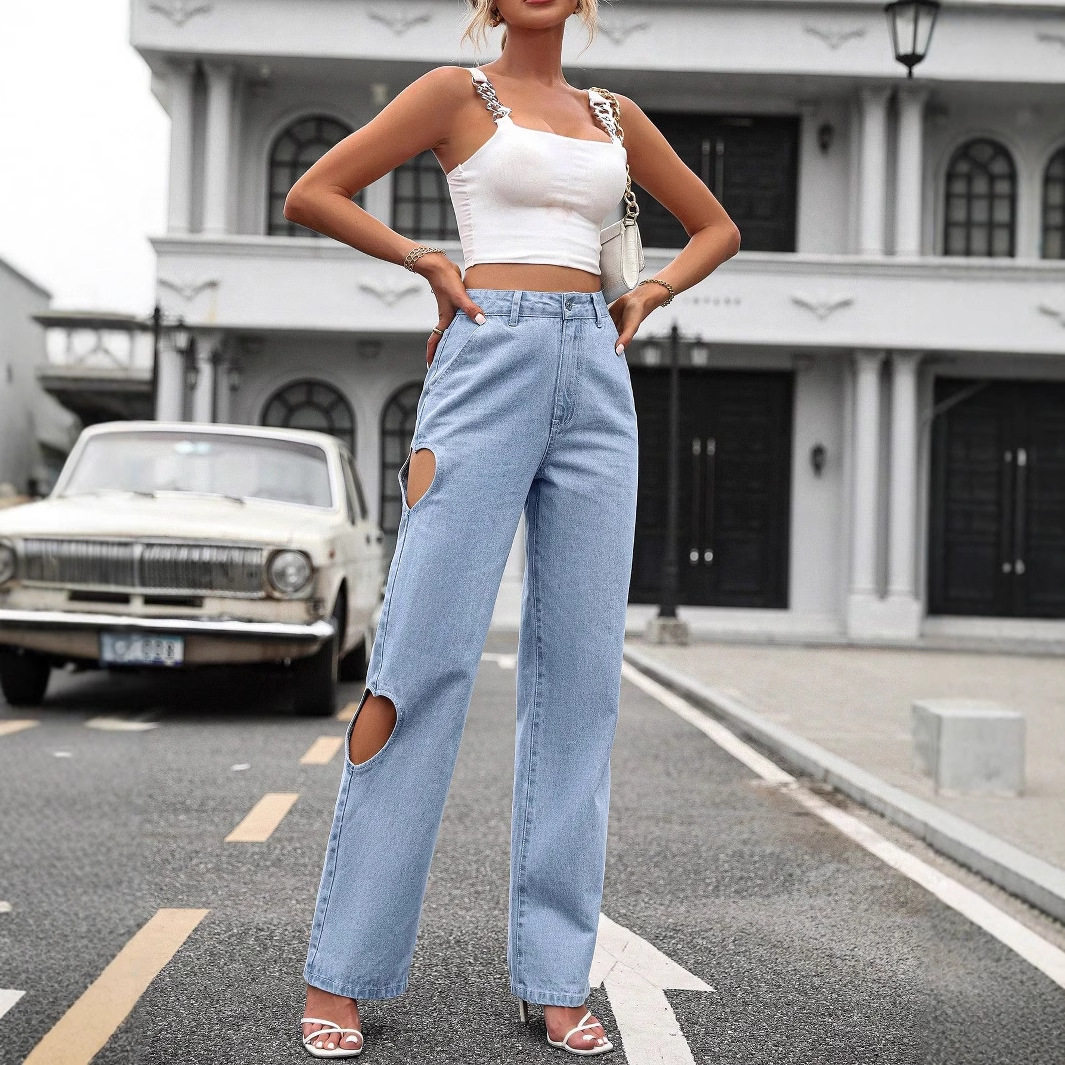 High Waisted Wide Leg Jeans Vintage Style Distressed Design Loose Fit Casual Wear for Women Wholesale Available