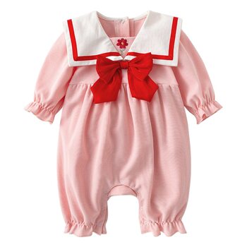 Baby Jumpsuit 2024 Autum New Baby Girl Clothes Little Red Flower Long-Sleeved Crawler Suit Infant and Toddler Clothing Dropshipping