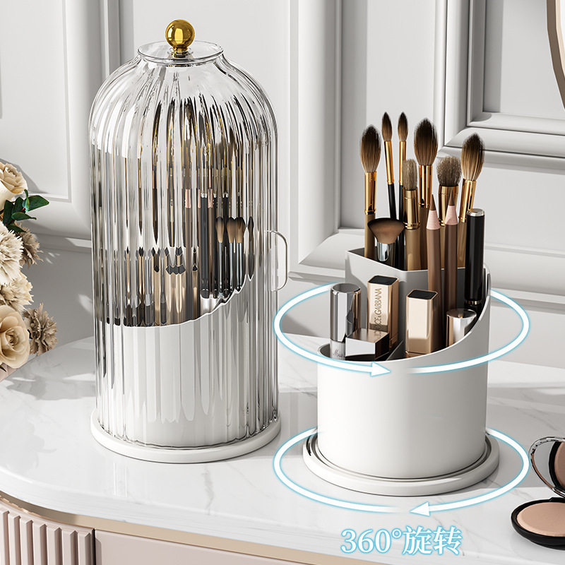 Birdcage Pen Holder Storage Rack Dust-Proof Compartment Desktop Cosmetics Storage Box Rotating Makeup Brush Storage Tube Dressing Table