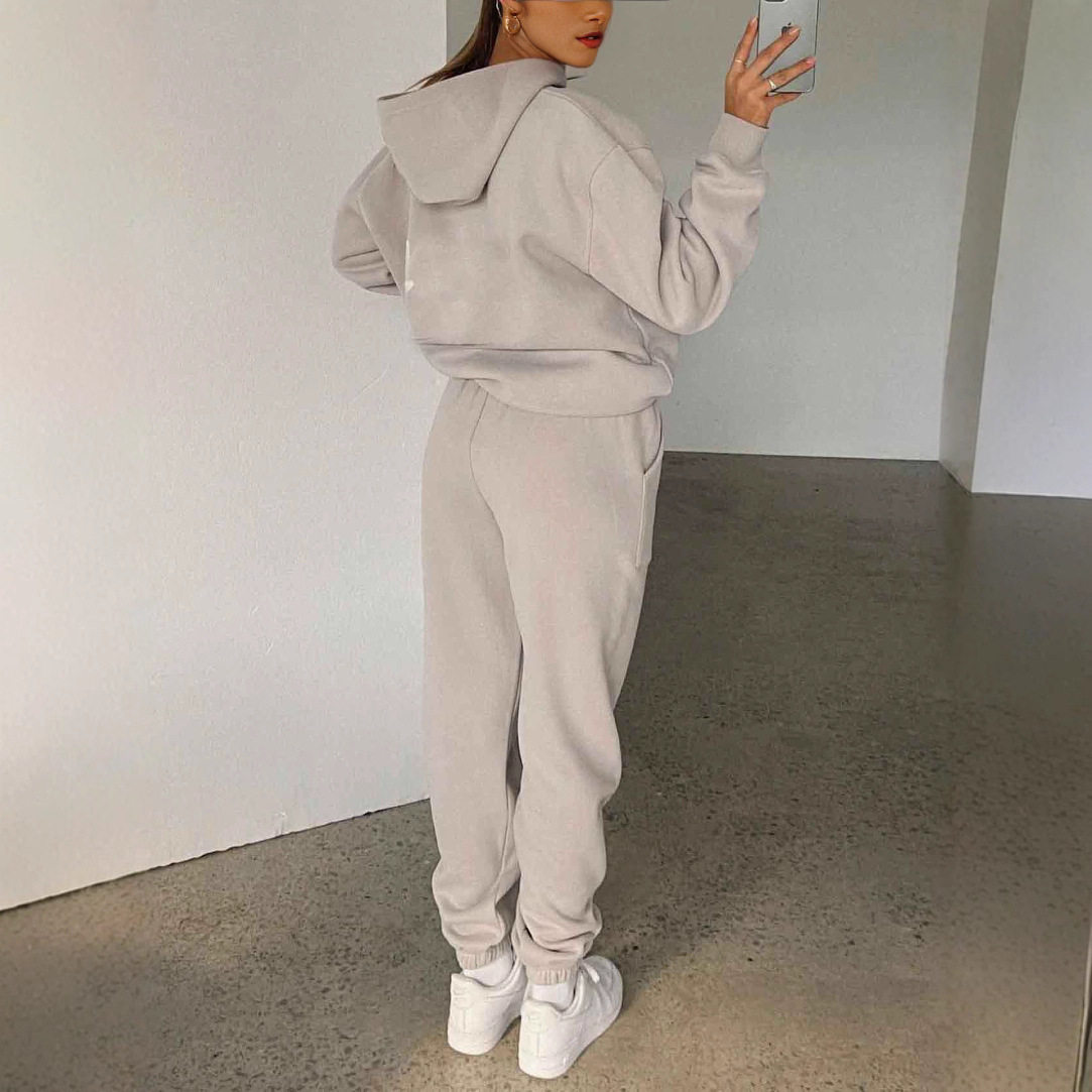 European and American Cross-Border Spring, Autumn and Winter New Sweatshirt Suit Fashionable Sports Logo Long-Sleeved Pullover Hooded Sweatshirt Two-Piece Set