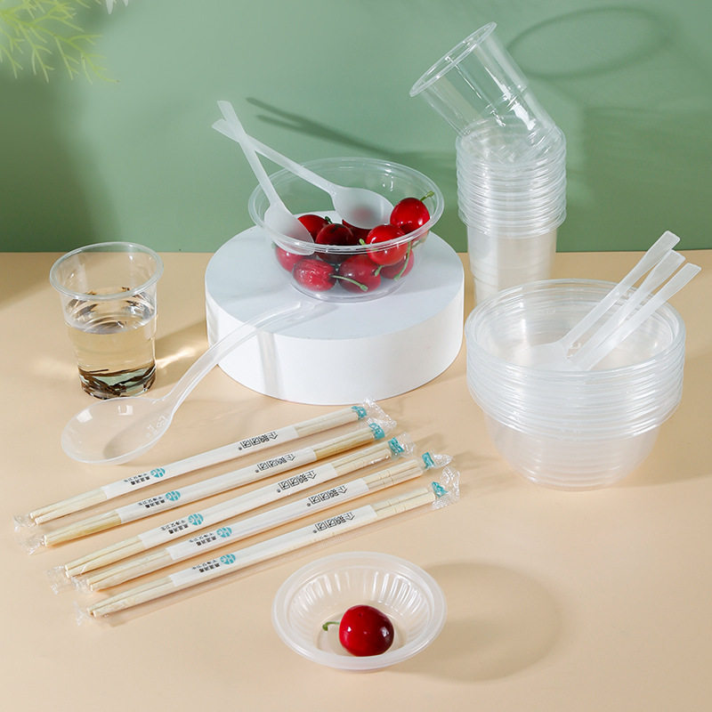 Wholesale Disposable Tableware Set Outdoor Camping Tableware Bowl Cup Chopsticks Spoon Set Household 10-person Set Free Shipping