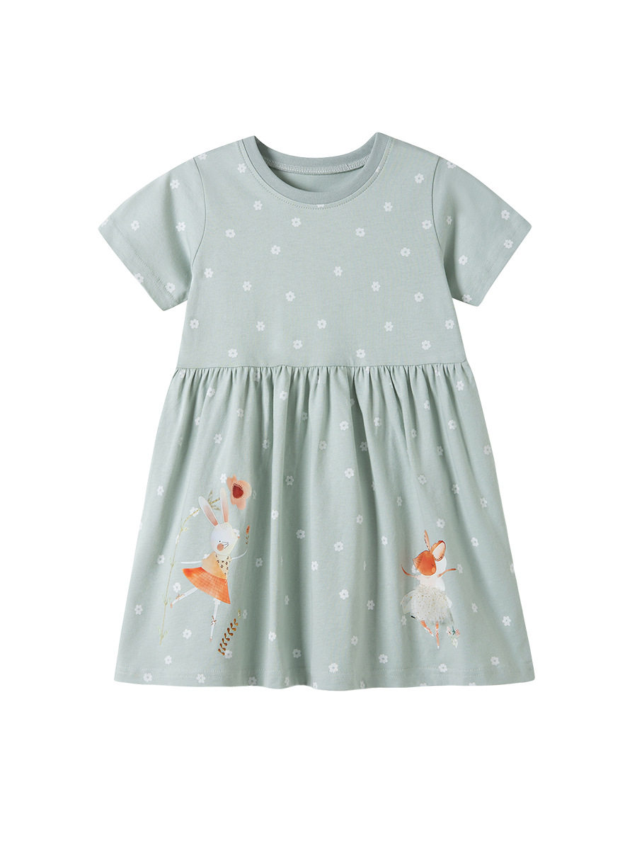 Girls' Summer Short-Sleeve Cotton Dress, Kids' Wear Wholesale