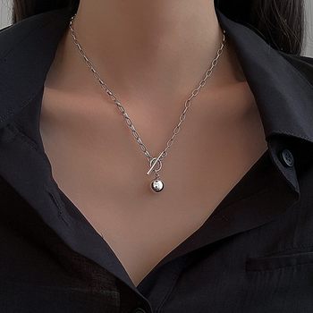 European and American Jewelry Creative Stylish Geometric Ot Buckle Clavicle Chain Summer New Ball Bead Pendant Couple Necklace