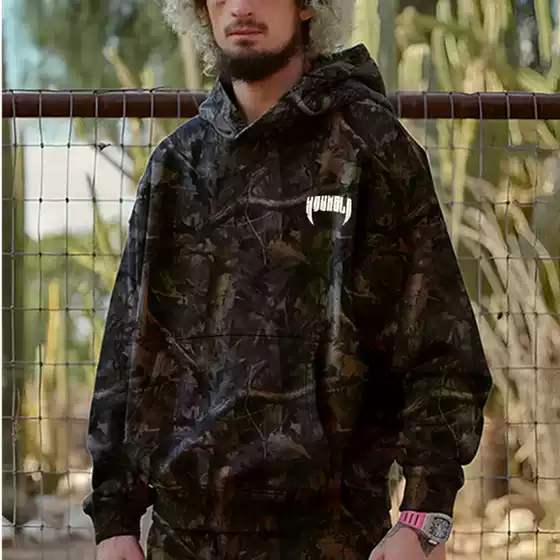 YOUNGLA Men's Camouflage Pullover Hoodie Loose Sweater Gym Running Training Suit Sports Top