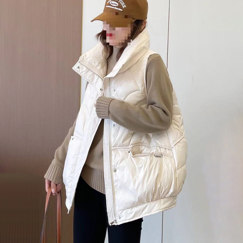 Women's down Vest Outer Wear New Style Women's Duck down Vest down Vest Flat Lake Beige Thick