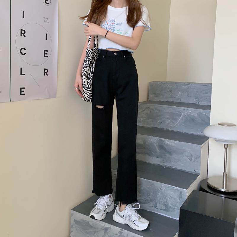 High Waisted Black Distressed Denim Jeans for Women Slim Fit Casual Style Fall Winter Wear Wholesale Available