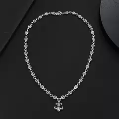 Classic High Version Personalized Anchor Scout Flower Pendant Pendant Retro Silver-Plated Cross Chain Necklace Men's and Women's Sweater Chain