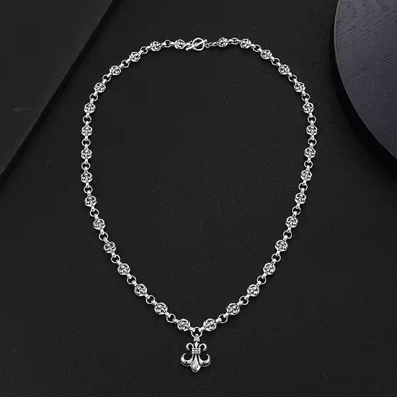 Classic High Version Personalized Anchor Scout Flower Pendant Pendant Retro Silver-Plated Cross Chain Necklace Men's and Women's Sweater Chain