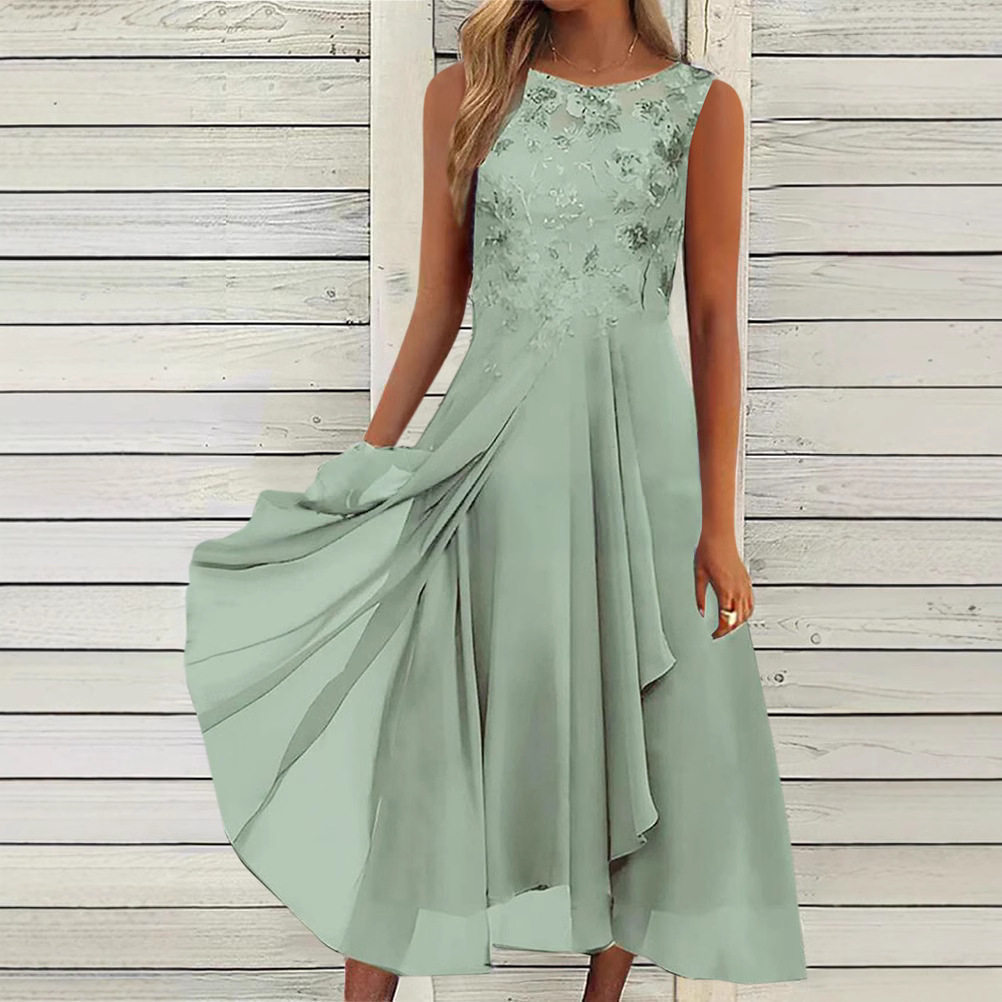 Sleeveless Chiffon Lace Long Dress Elegant Hollow Out Design Perfect for Bridesmaids and Evening Events Wholesale