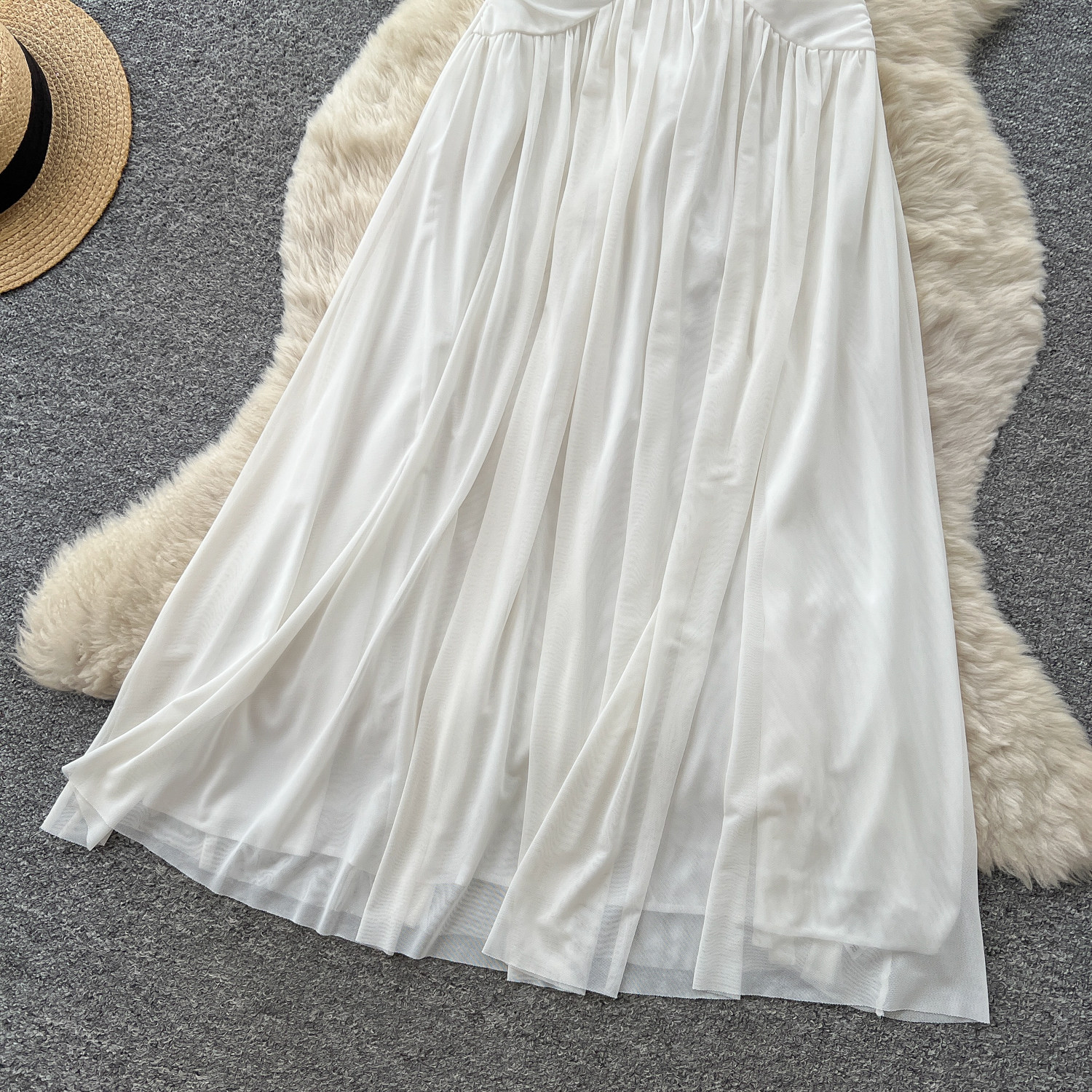 French Vacation Style Off Shoulder White A Line Dress for Women Sleeveless Waist Defining Elegant Long Summer Dress