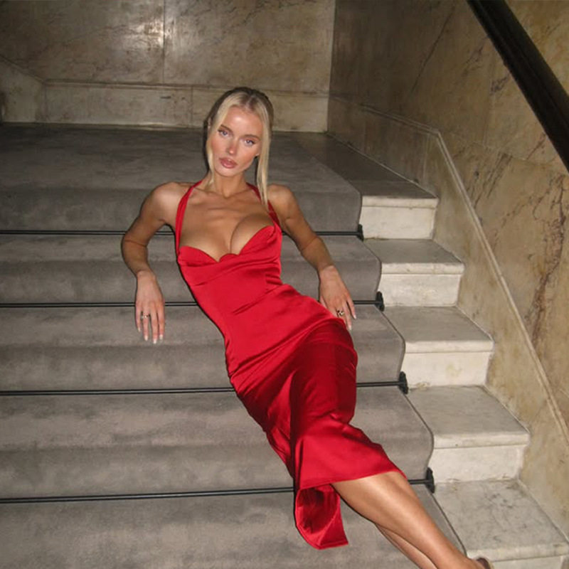 Red Satin Strapless Backless Dress Elegant Fit High Quality Fabric Perfect for Formal Events Wholesale Available