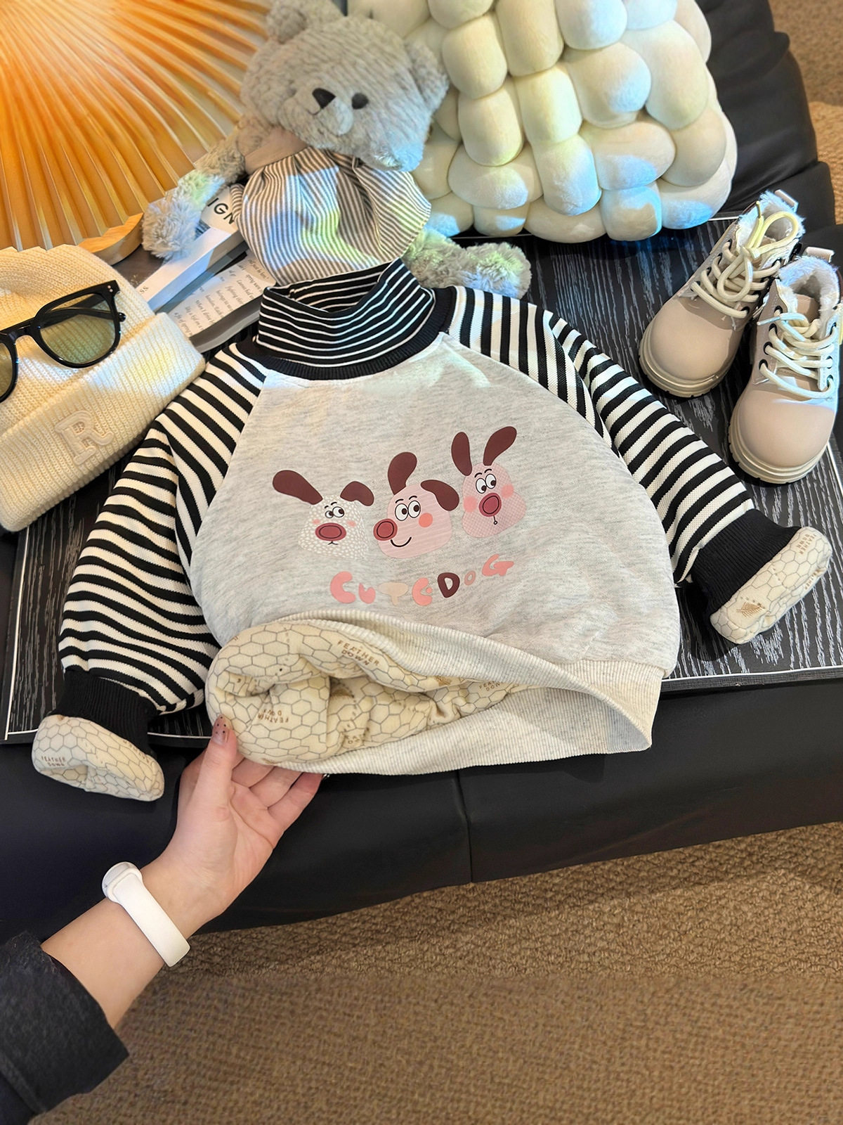 Children's Padded Thickened Top, New Winter Style, Boys & Girls Thermal Casual Striped Half-Turtleneck Undershirt