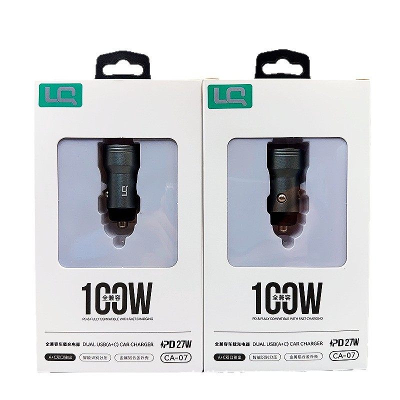 Metal Dual-Port Fast Charging 100W Car Charger Pd Super Flash Charging Suitable for Apple Huawei Type-C Mobile Phones