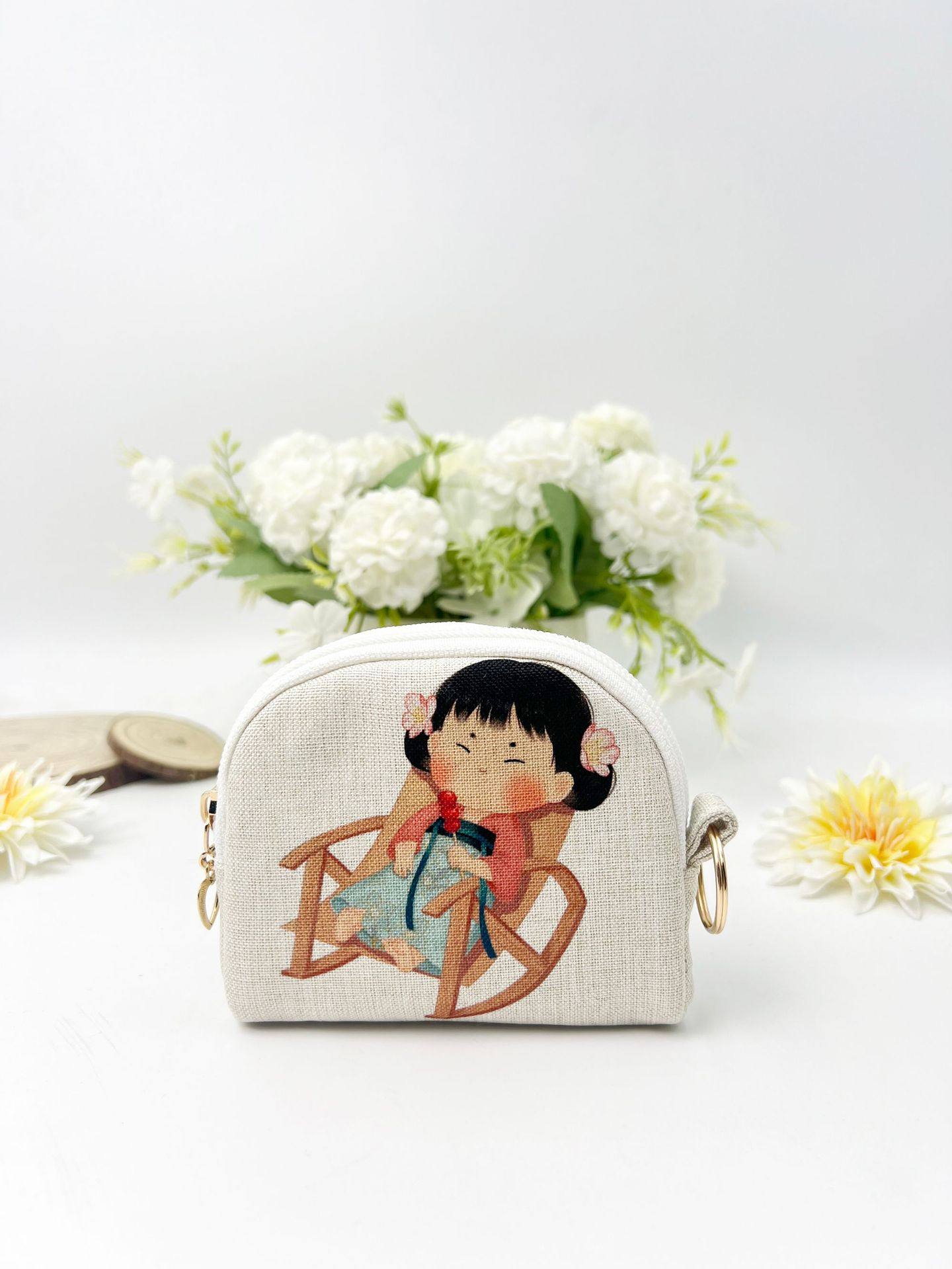 Digital Hot Stamping Zipper Coin Purse Shell Hand Cosmetics Bag Key Bag Small Bag Handmade Fabric Wallet Card Bag