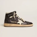 Dirty-looking high-top shoes in black and white combination