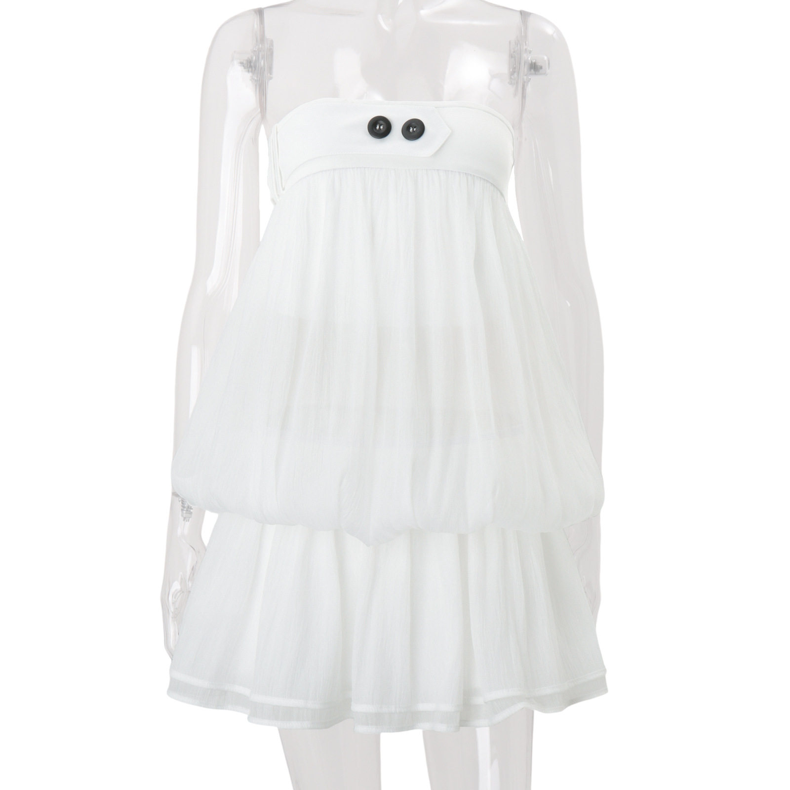 Chic Womens Summer Dress French Style Sweet and Spicy Strapless Floral Chiffon Sheer Design Perfect for Parties