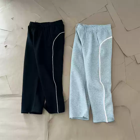 Collaboration Series Dental Floss 3m Reflective Strip Logo Print Sports Composite Fleece-Lined Straight-Leg Pants
