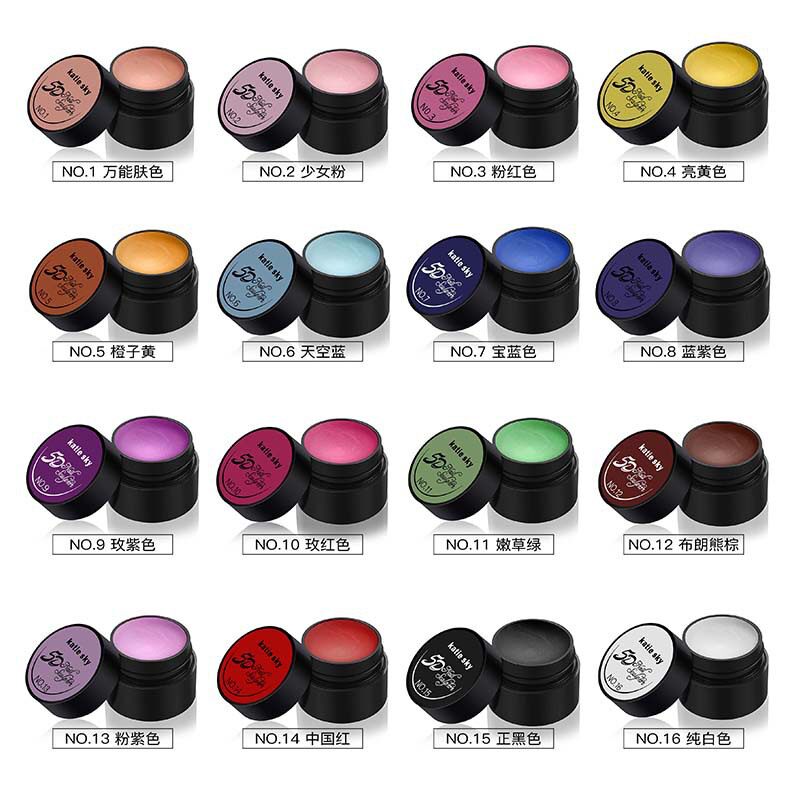 Cross-Border Japanese-Style No-Wash Carved Glue Manicure Stereo Relief Modeling Glue White 3D Mold Phototherapy Nail Polish Glue 16 Colors