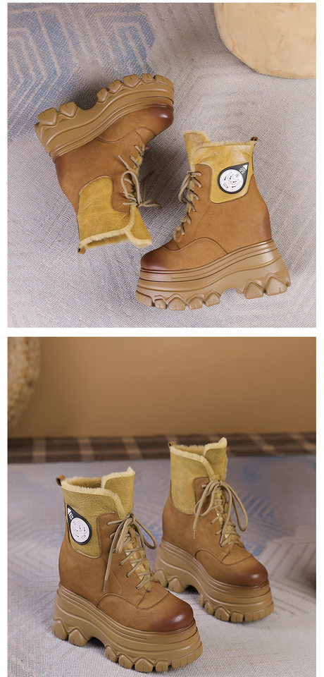 Boot Nữ Cổ Lông Đế Dày Chiều Cao Đế Khoảng 12cm Da Mờ Màu Nâu, Đen chi tiết 8