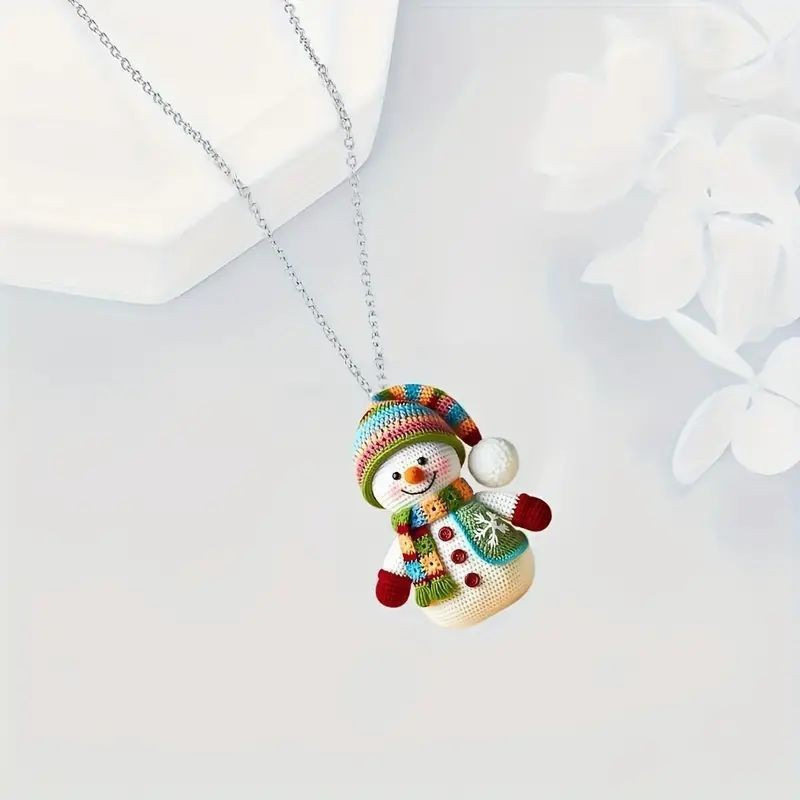 Acrylic Christmas Artificial Weaving with Colorfulful Scarf Christmas Snowman Earrings Pendant Necklace Christmas Pendant Decoration