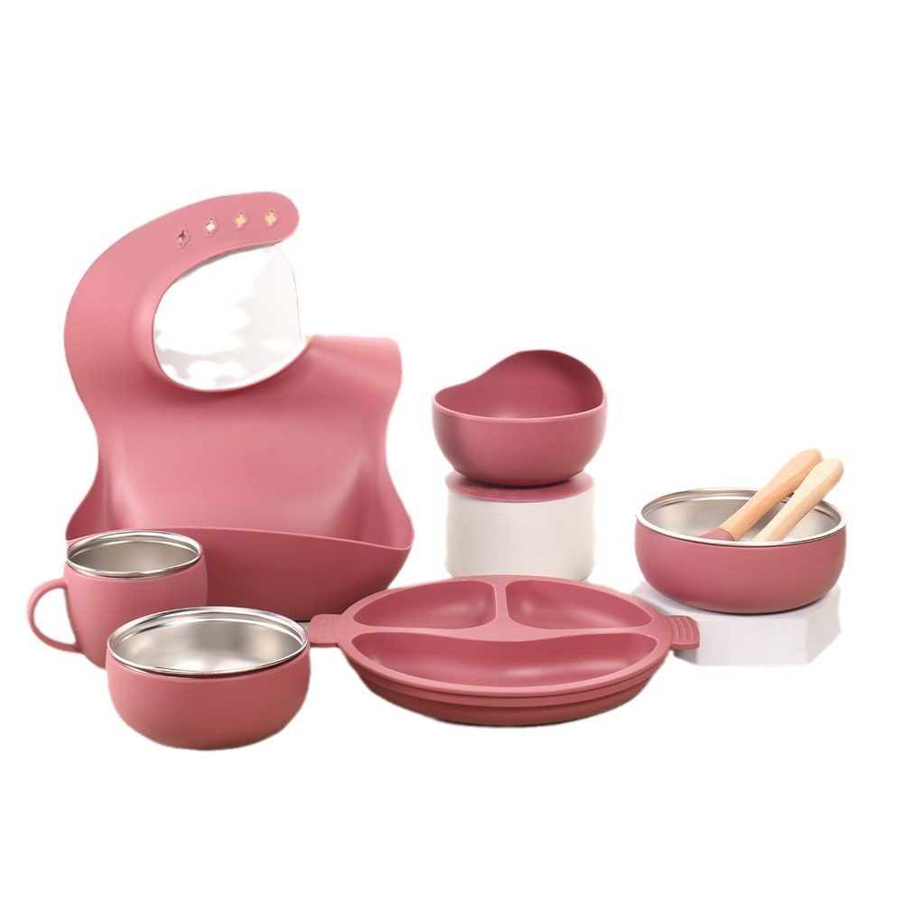 Factory New Product Baby Silicone Stainless Steel Tableware Set Creative Product 304 Stainless Steel Children Silicone Tableware Bowl
