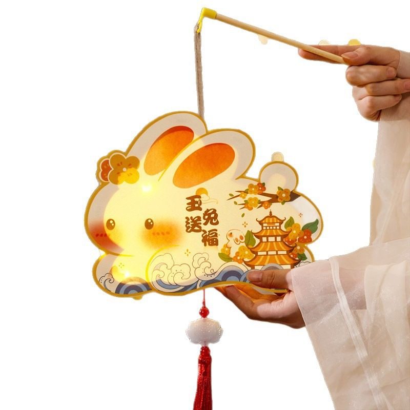 Rabbit Lantern Mid-Autumn Festival Handmade DIY Material Package 2025 New Solid Wood Kidsren's Satchel Luminous Jade Rabbit Lantern