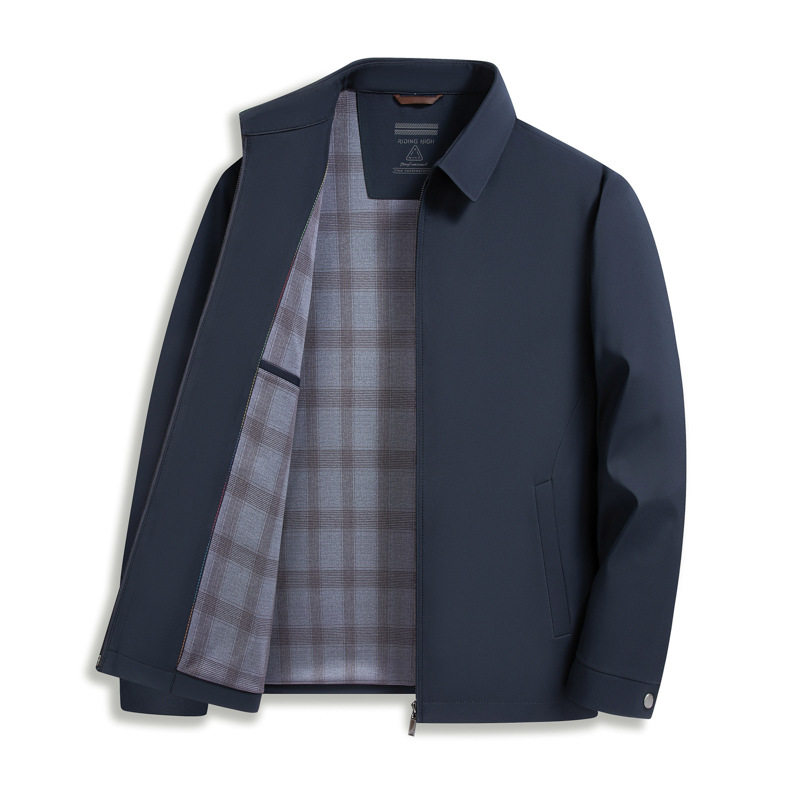 Áo Khoác Nam Dáng Bomber Chống Nhăn Phong Cách Công Sở Màu Xanh Navy, Be