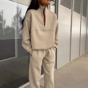 2025 European and American Women's New Amazon Versatile Casual Fashion Thickened Long-Sleeved Sweatshirt and Pants Two-Piece Suit