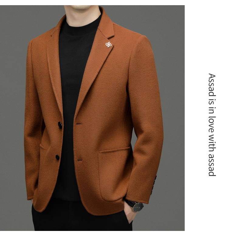 Áo blazer nam len hai mặt dáng ôm phong cách tối giản — màu cam, con lạc đà