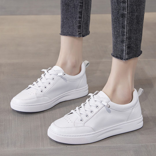Genuine Leather White Shoes Women's Shoes 2023 New Spring Explosions Sports Board Shoes Top Layer Cowhide All-match Casual Spring and Autumn