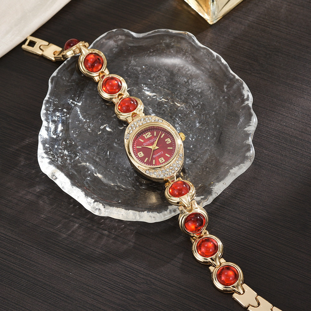 New High-Looking Colorful Diamond-Encrusted Bracelet Fashion Watch for Women with Small Dial and Small Fragrance Style Full Diamond Oval Watch