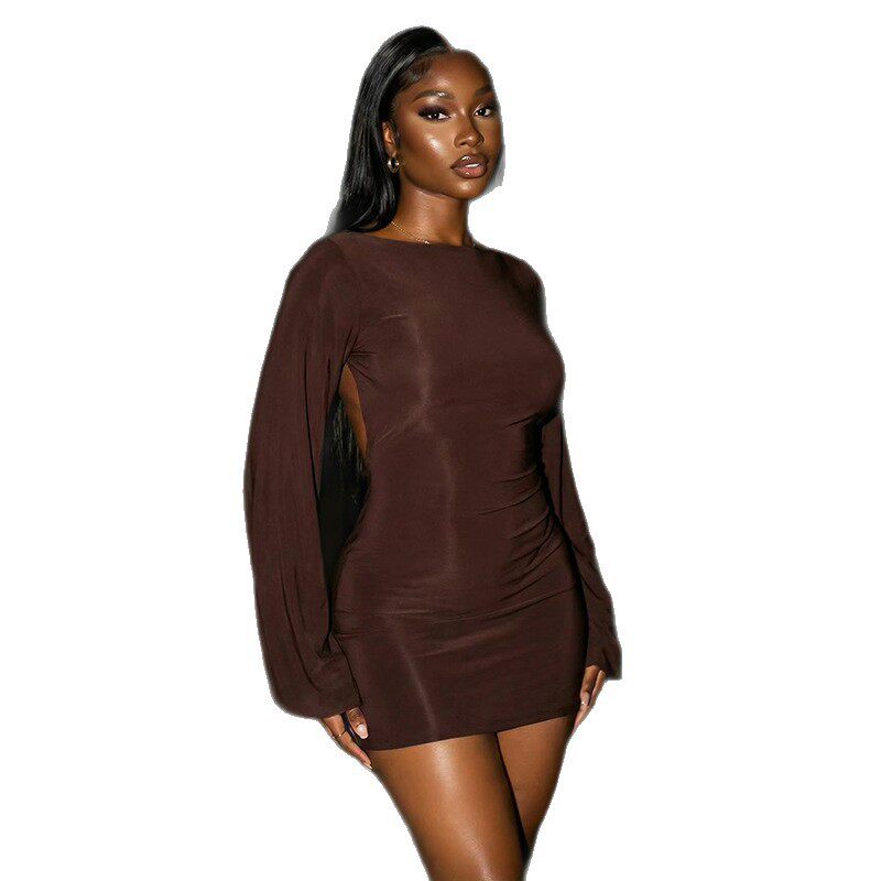 Fashionable Solid Color Bodycon Dress Long Sleeve Round Neck Backless Casual Wear for Women OEM Available