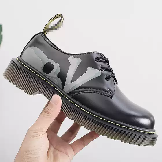 BAPE x MMJ joint-name Martin shoes 1461 low-top genuine leather British style plus size short boots graffiti women's casual leather shoes