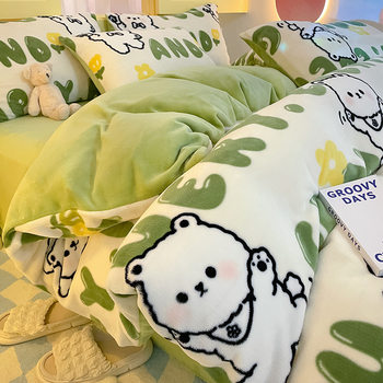 Milk Velvet Bed Four-Piece Set Autumn and Winter 2025 New Winter Fleece-Lined Coral Flannel Bed Sheets Quilt Cover