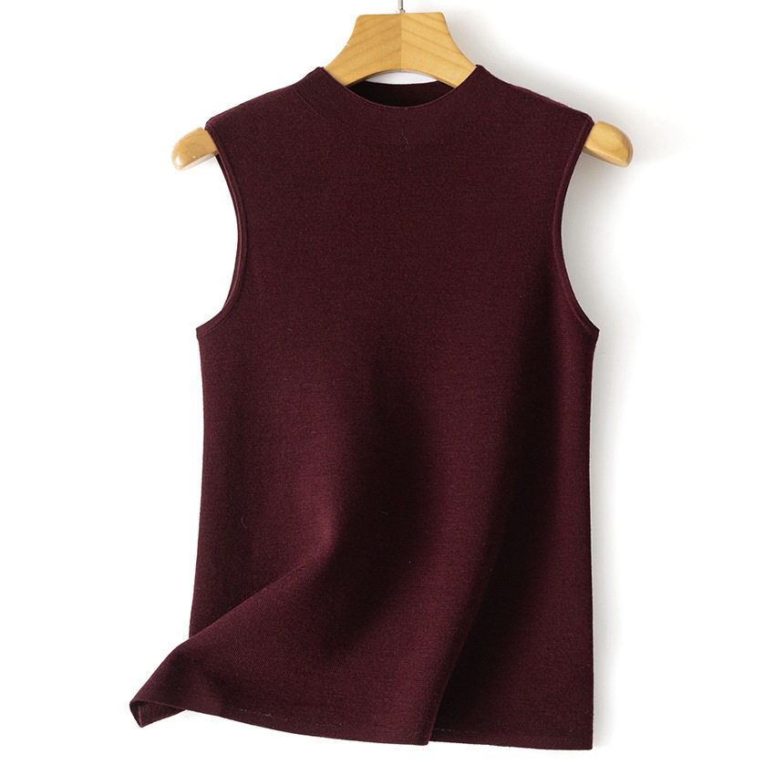 60支精纺美丽诺羊毛针织背心圆领修身女士无袖立领打底衫春夏新款