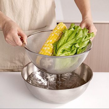 Order Stainless Steel Vegetable Washing Basin 304 Drain Basket Household Kitchen Drain Basin Fruit Basket Mesh Basket Rice Washing Factory Cross Border