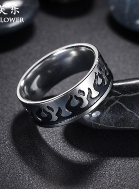 士潮流炫酷滴油火焰个性戒指指环 新款不锈钢欧美风复古戒指女