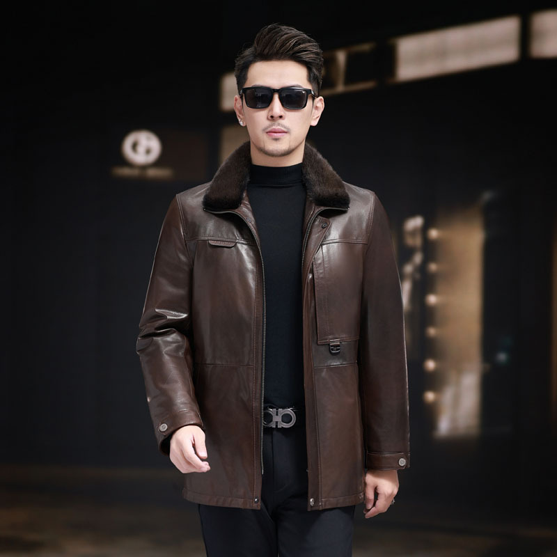 Áo Da Nam Chất Liệu Da Bò Kín Cổ Hàng Mùa Xuân Thu Đông