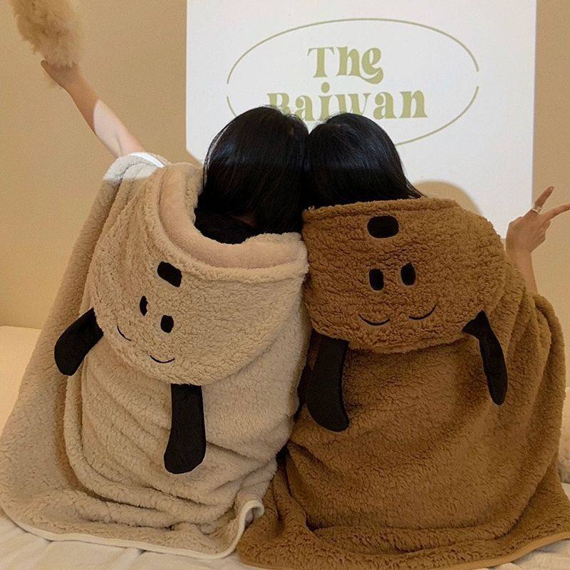 Cartoon puppy blanket autumn and winter thickened shawl office nap warm plush hooded blanket cute Cape fashion