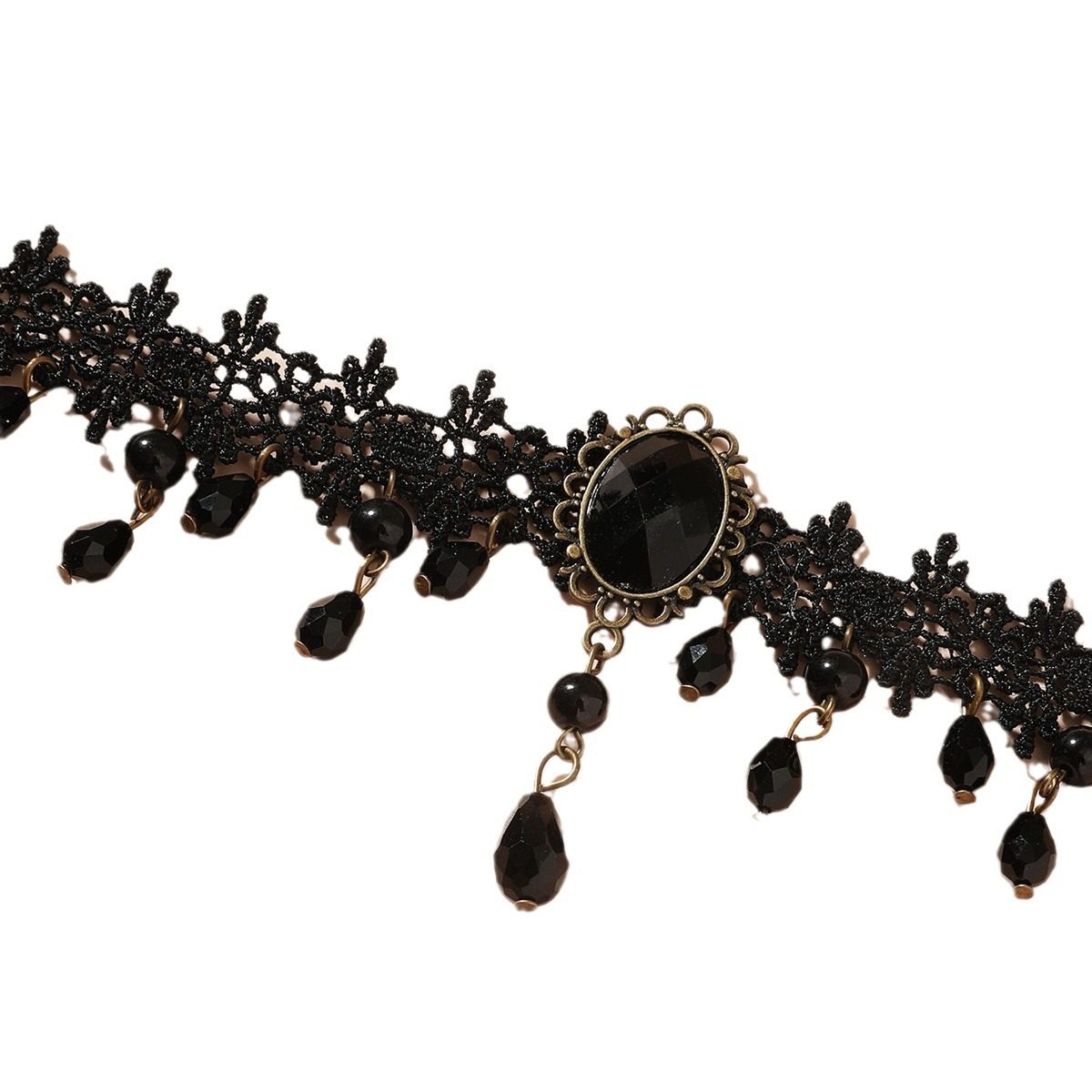 European and American Cross-Border Jewelry Black Choker Lace Clavicle Pendant Light Luxury High-End Necklace Hollow Tassel Gothic