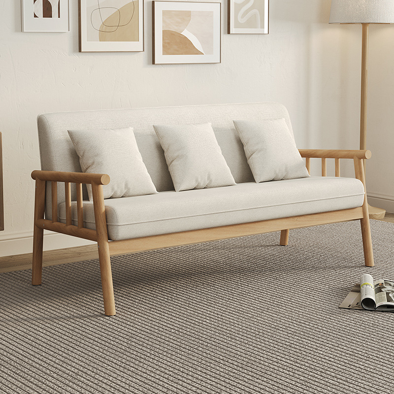 北欧小公寓小户型客厅家用日式实木原木风双人三人位奶油风小沙发