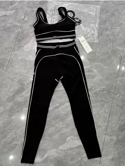 Cross-Border Foreign Trade New Product Sports Style Casual Striped Yoga Set High Elasticity Quick-Dry Sports Vest Tight-Fitting Long Pants for Women