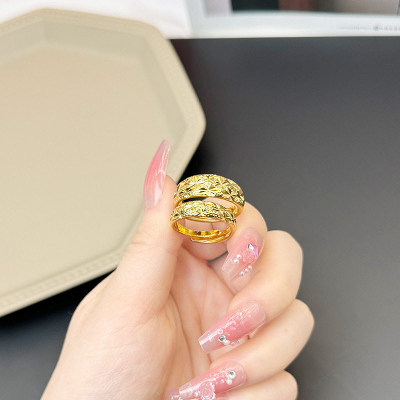 越南沙金戒指情侣男女士久不掉色开口光面铜合金素圈仿黄金戒指环