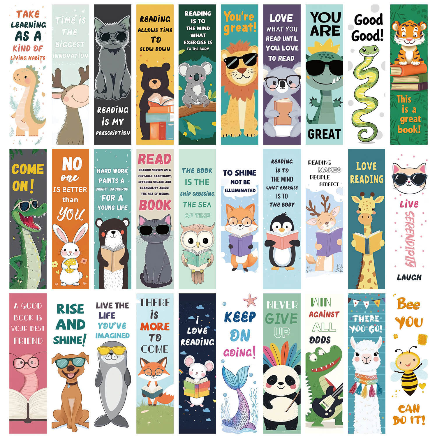 30 cartoon animal bookmark series simple hand account literary creative material ins reading paper bookmark can be DIY