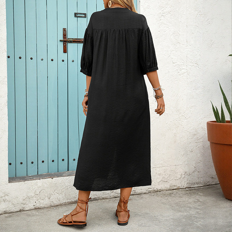 Casual Embroidered Dress Loose Fit Mid Sleeve Ethnic Style Summer Fashion for Women Wholesale Available