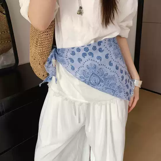 Korean-Style Paisley Silk Scarf, Retro Ethnic Style Neck Scarf, Niche Printed Waist Belt Accessory