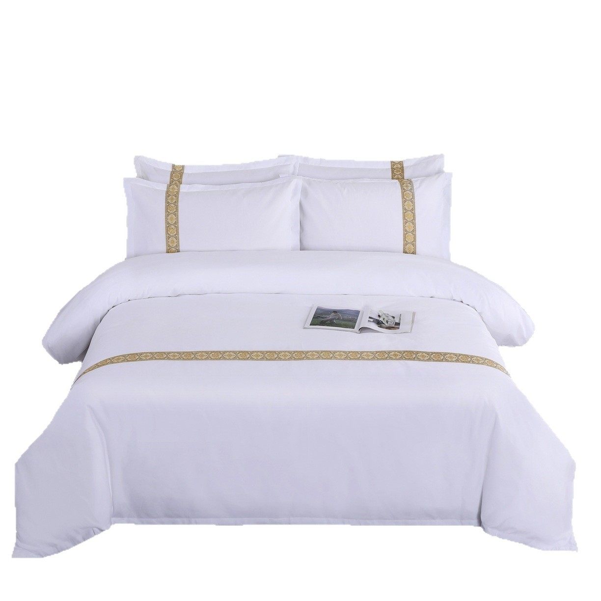 140g Brushed High-Quality Imitation Cotton, Star-Rated Hotel, Guesthouse, Homestay Brushed Pure White Three-Piece Set, Four-Piece Set, Fitted Sheet Style