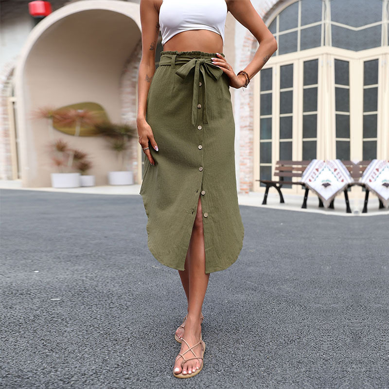 Womens Solid Color Asymmetrical Split Midi Skirt Fashionable Summer Style Perfect for Casual or Party Wear Wholesale
